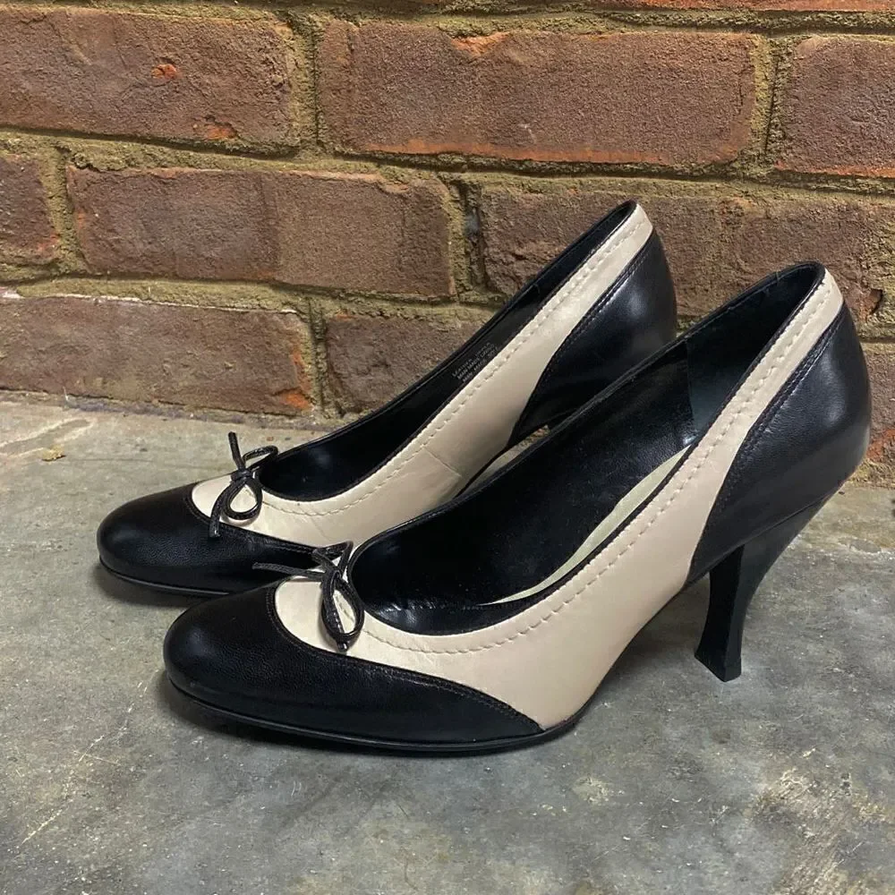Enzo Angiolini Ea Heddie Black & Cream Leather Pumps Size 8